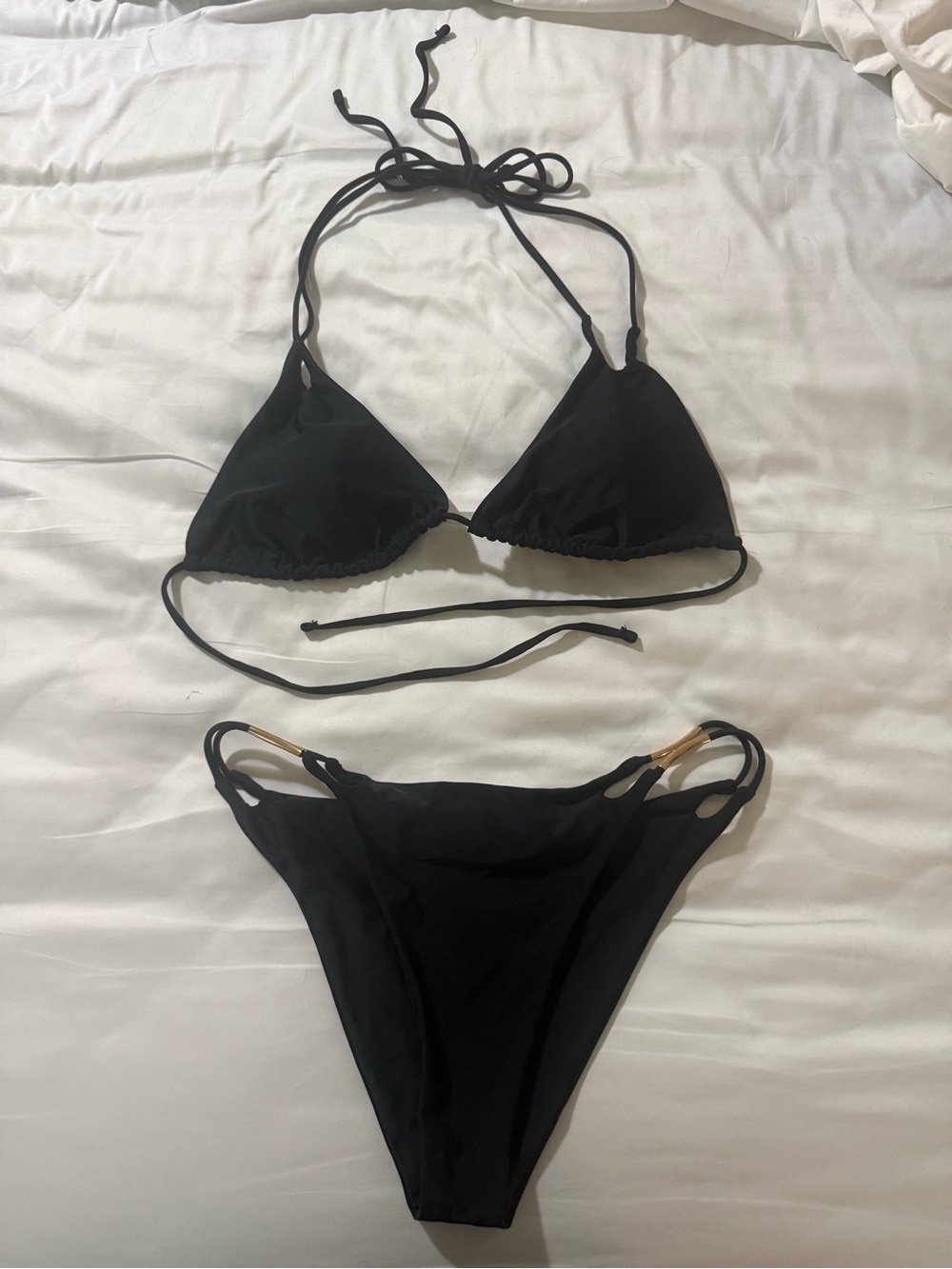Black Triangle Tie Bikini Set - Women Swim